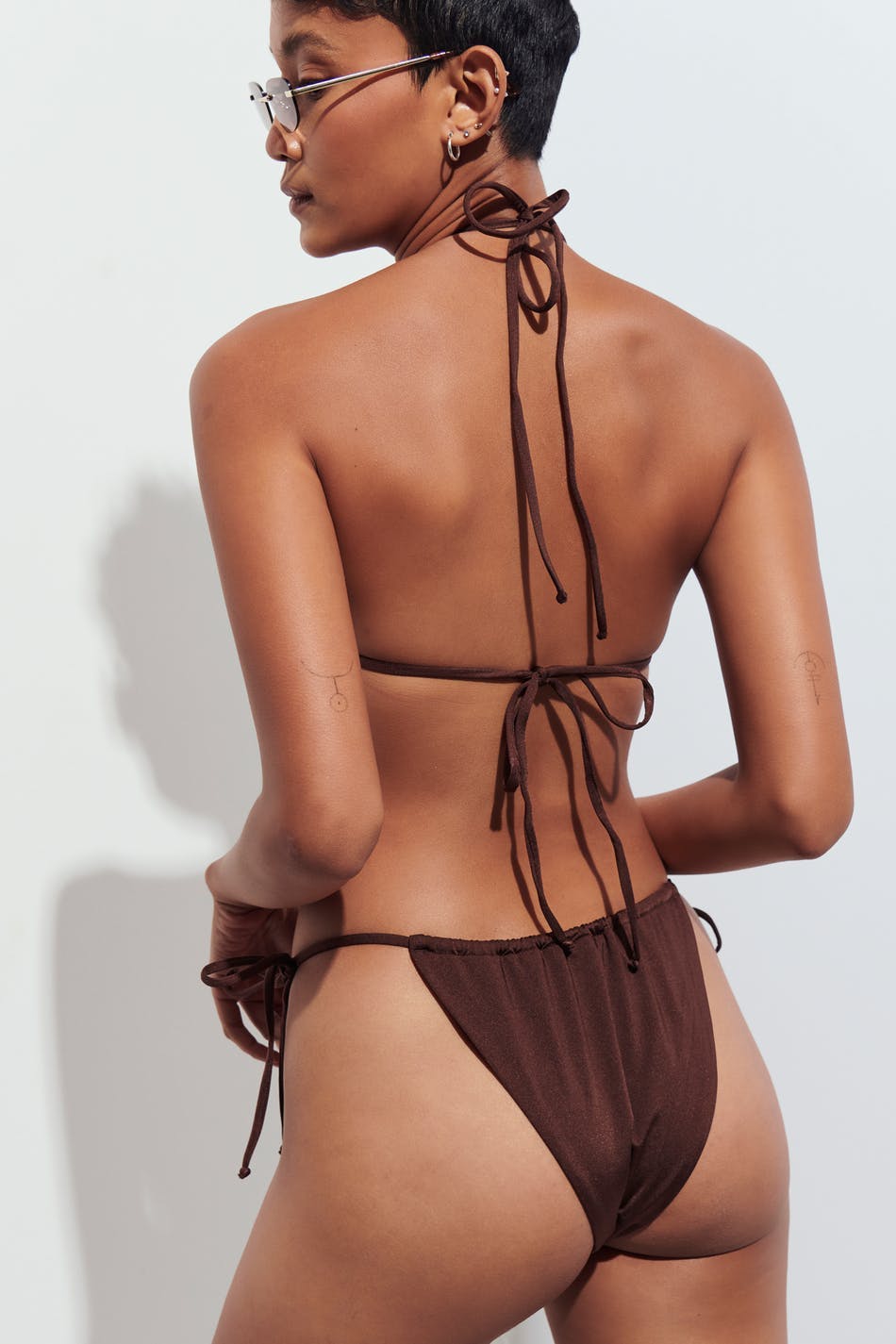Shiny ruched tie bikini brief