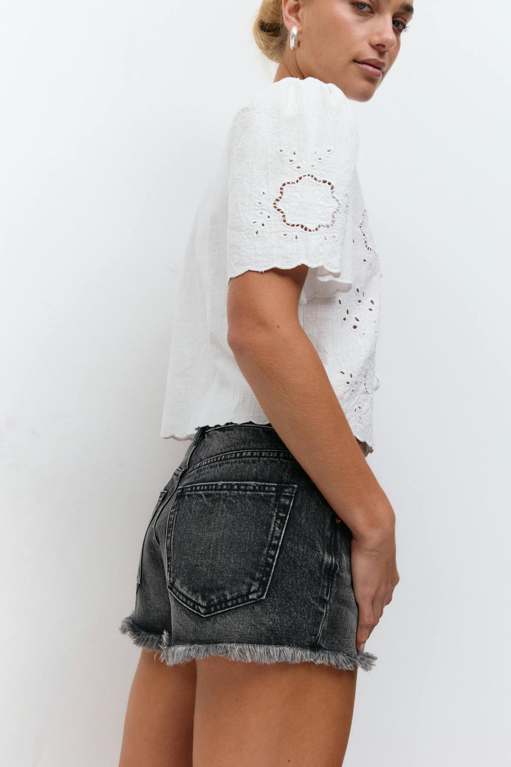 Low denim shorts