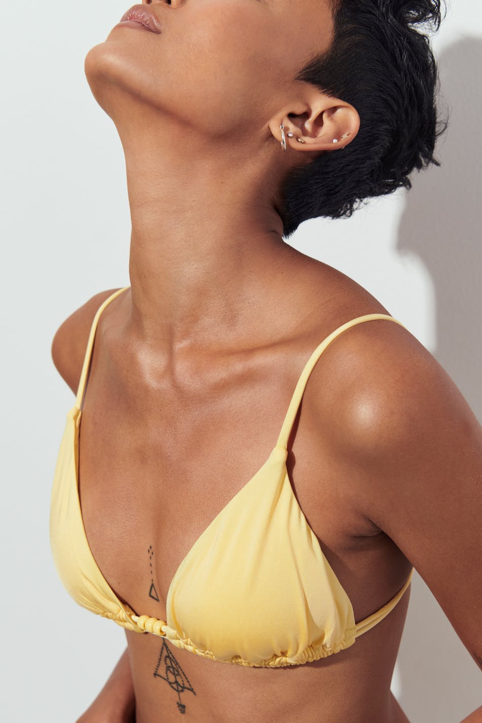 Shiny tie triangle bikini top
