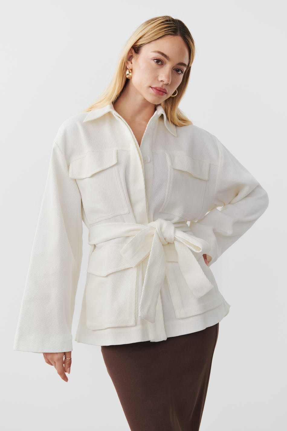 Belted shirt jacket
