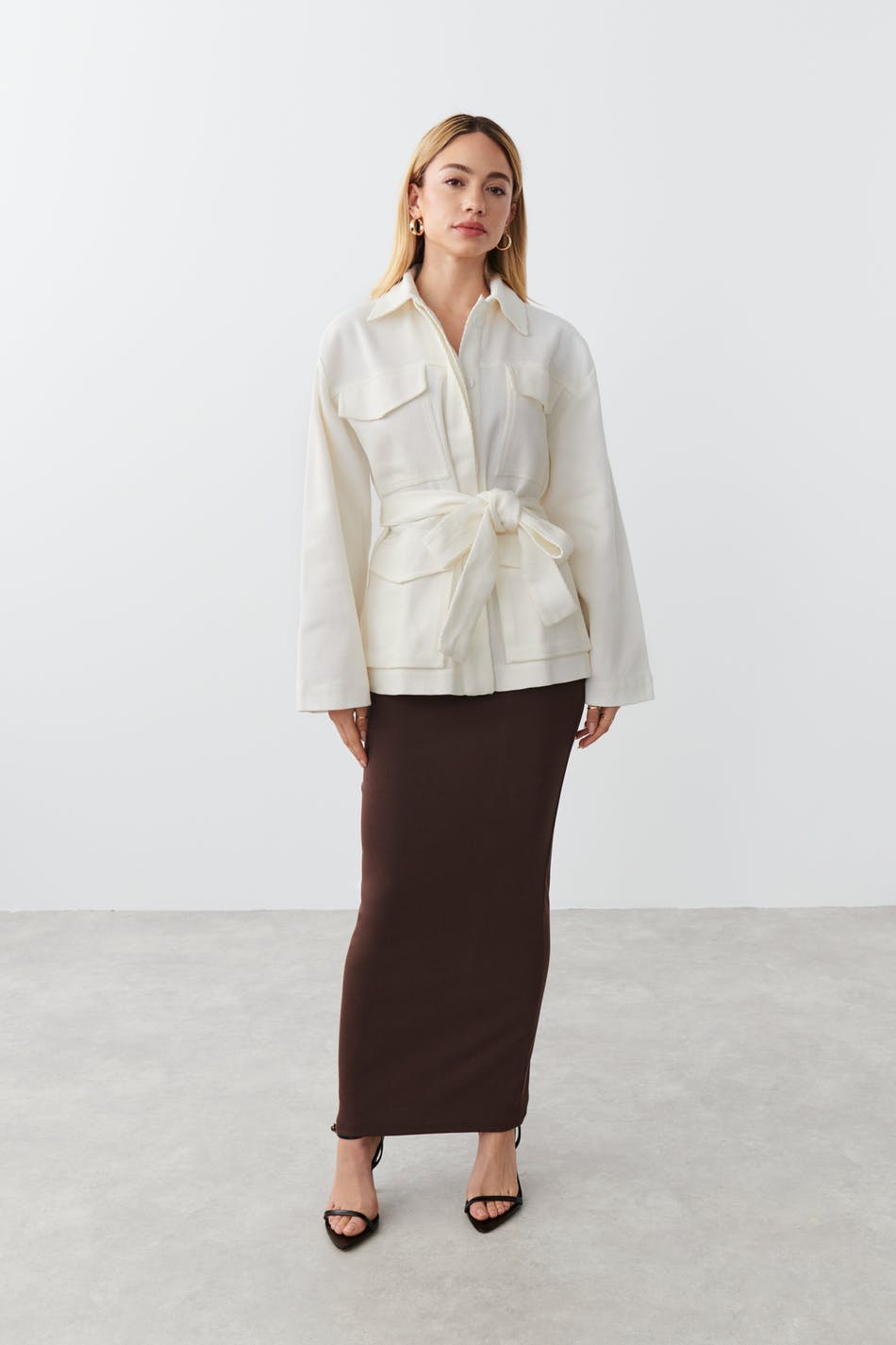Belted shirt jacket