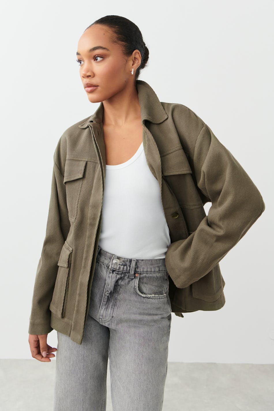 Belted shirt jacket
