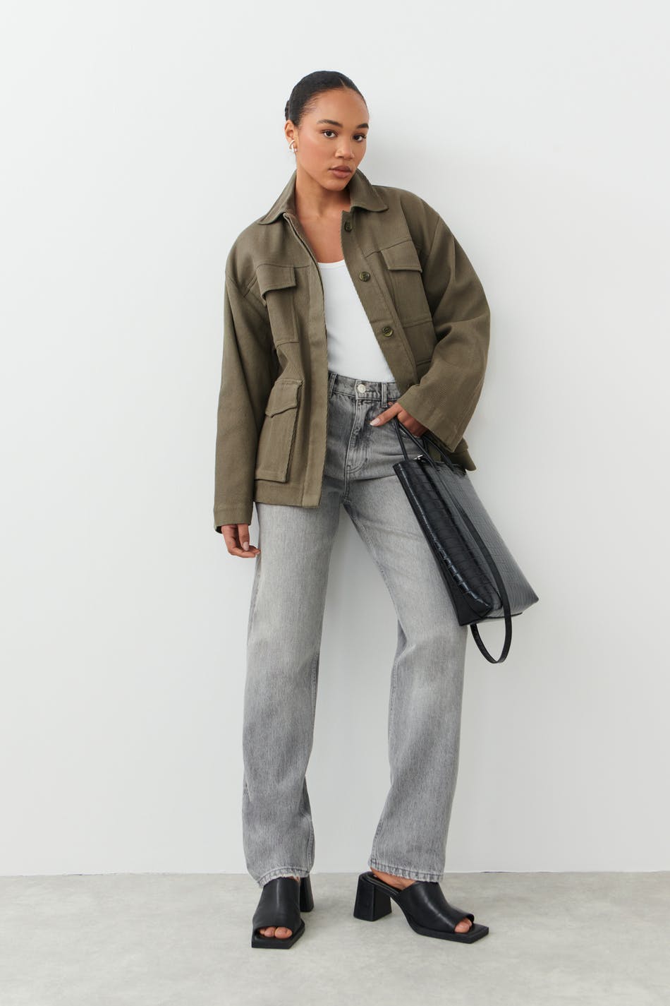 Belted shirt jacket