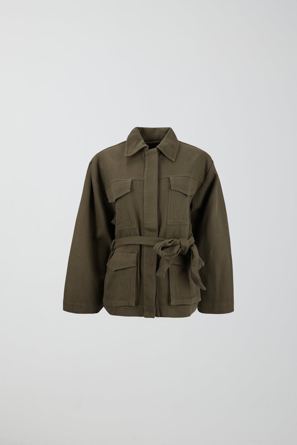 Belted shirt jacket