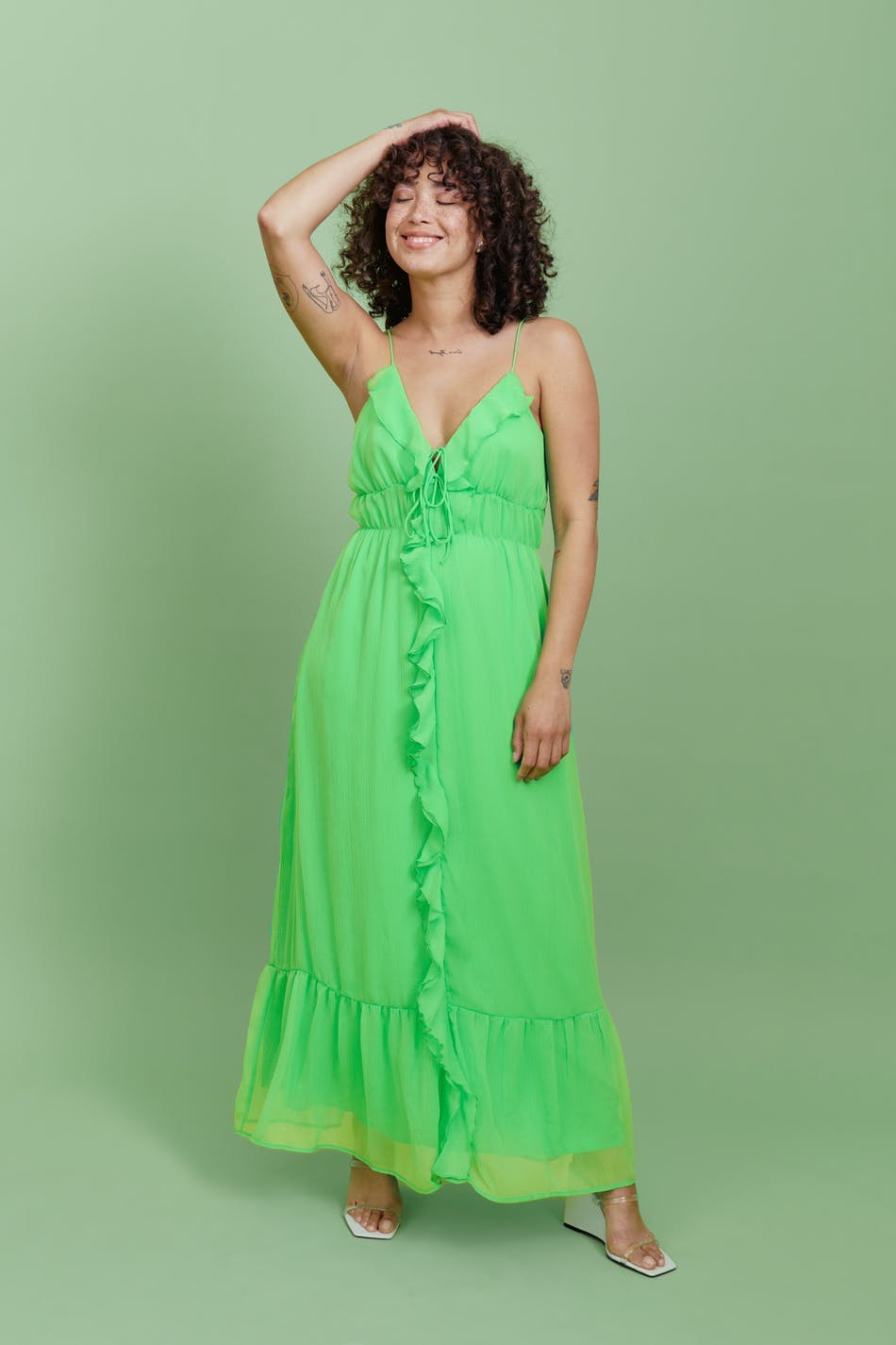 Frill chiffon maxi dress