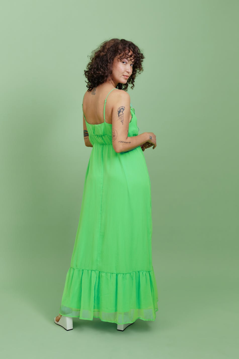 Frill chiffon maxi dress