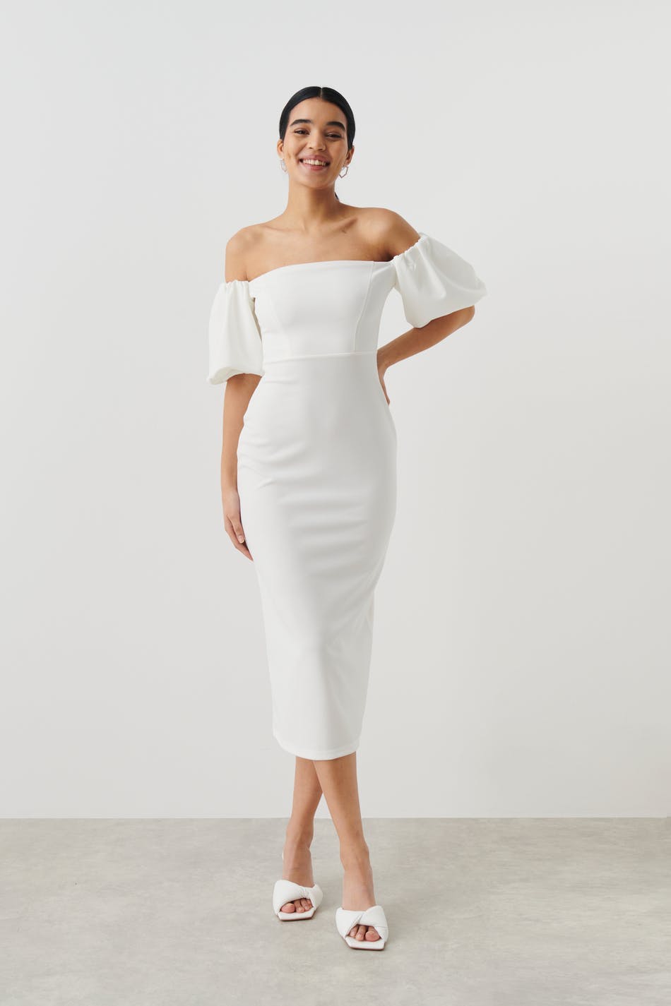Puff sleeve midi dress