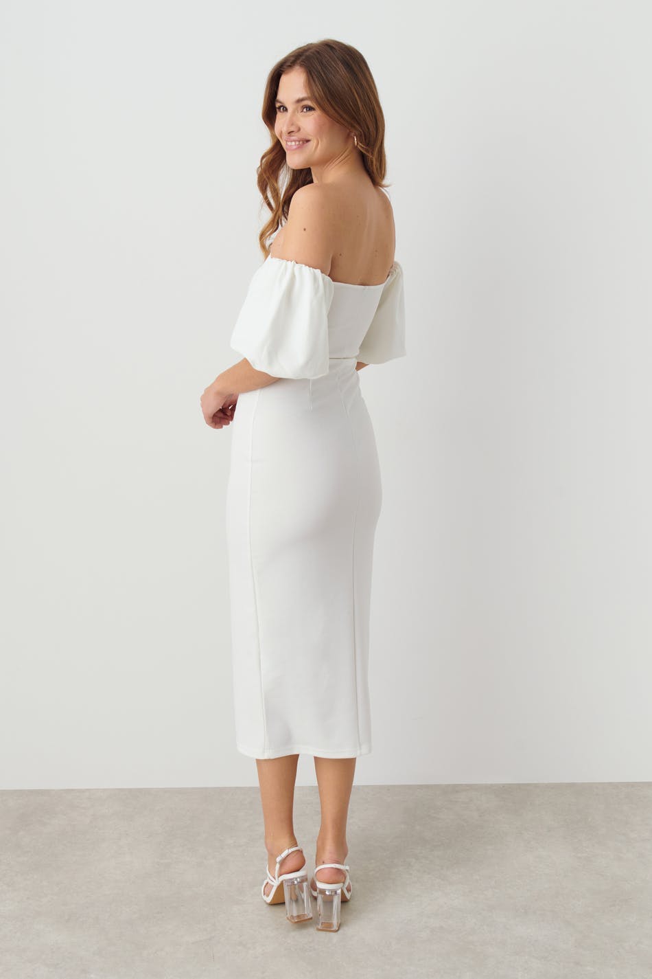 Puff sleeve midi dress