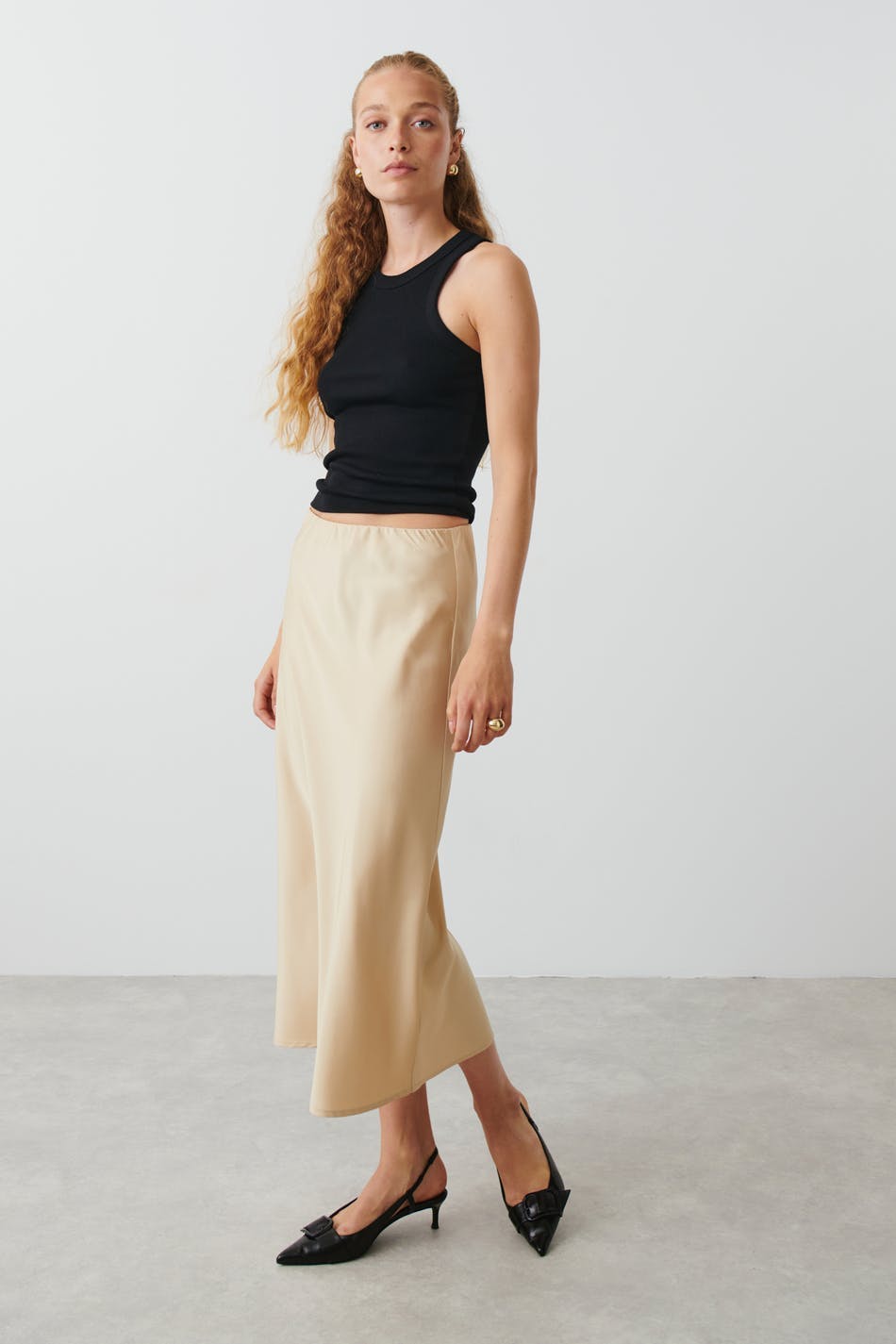 Satin midi skirt