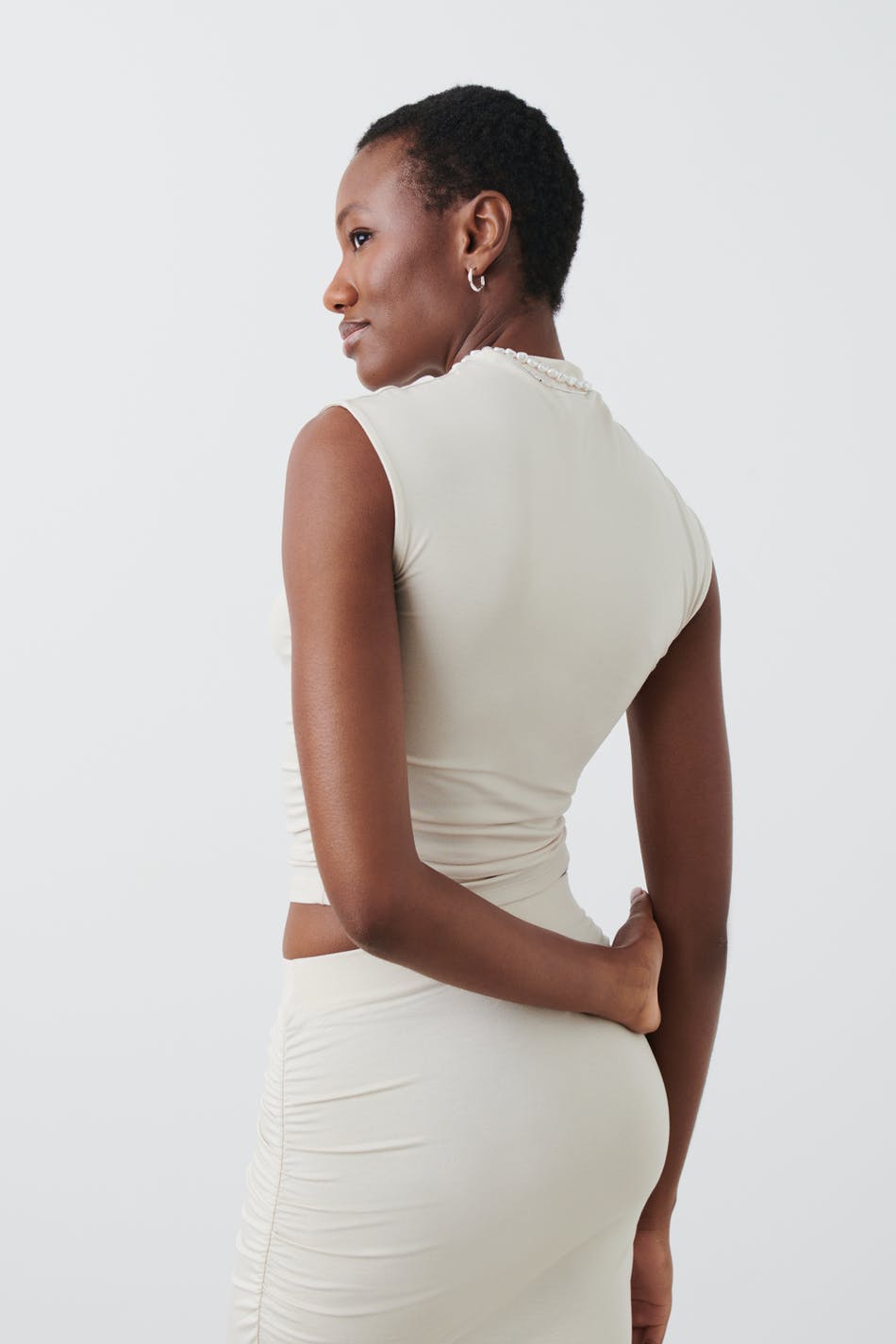 Soft touch funnel neck top