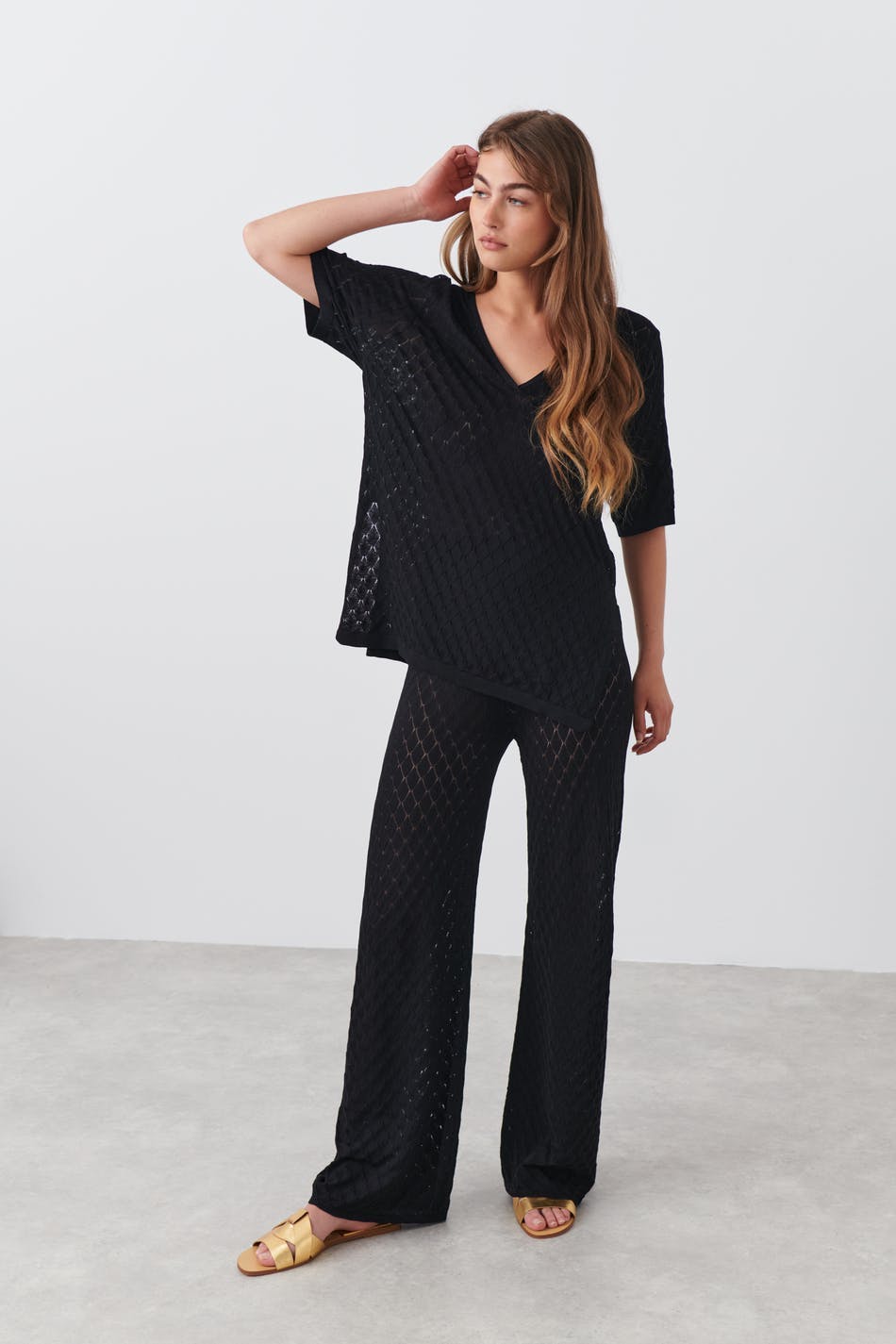 Pointelle knit trousers