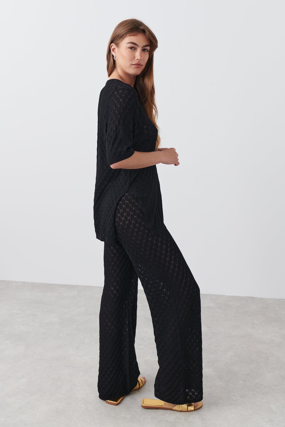 Pointelle knit trousers