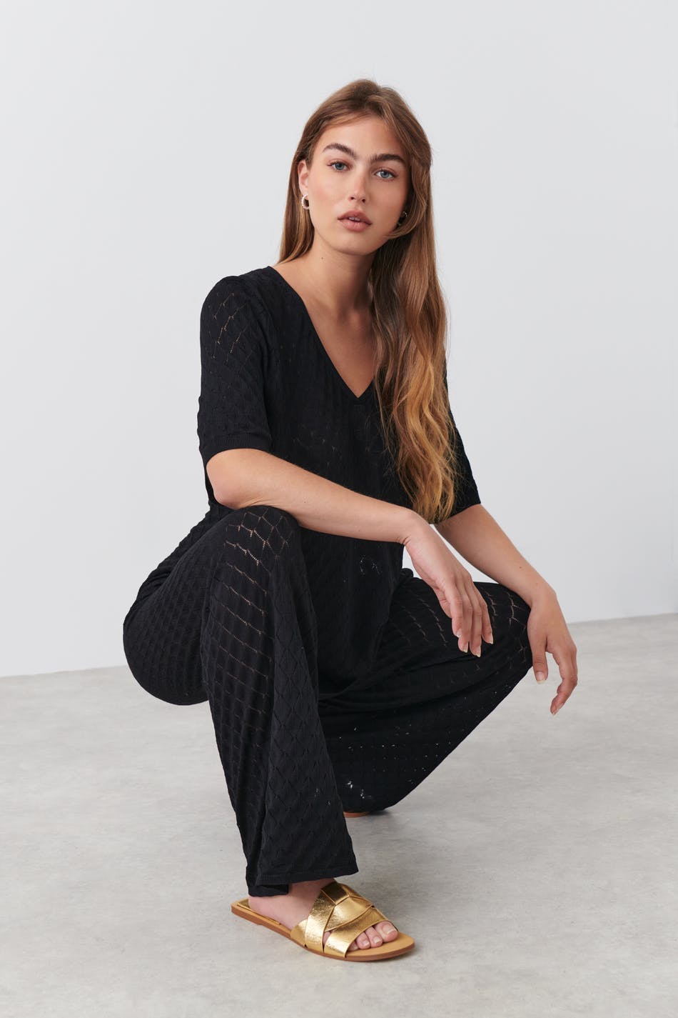 Pointelle knit trousers