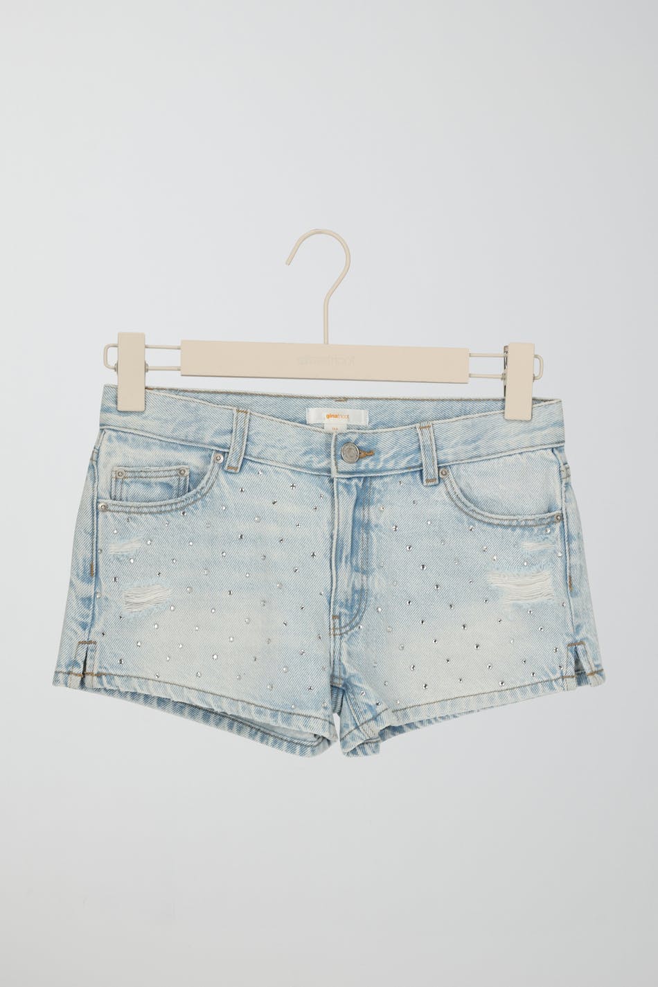 Y rhinestone denim shorts