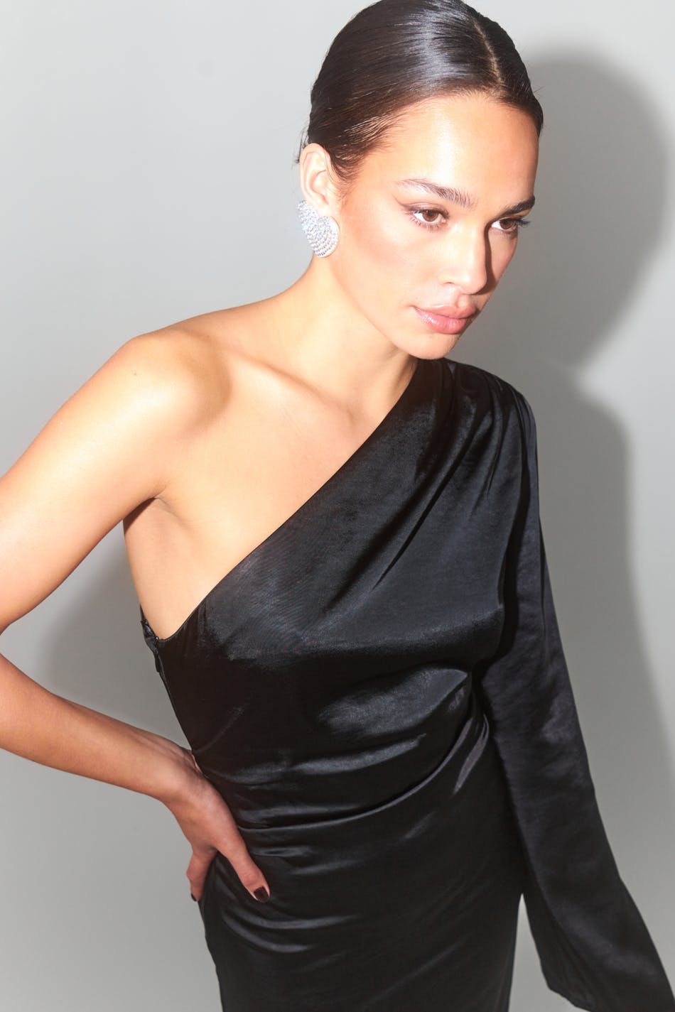 One shoulder satin dress