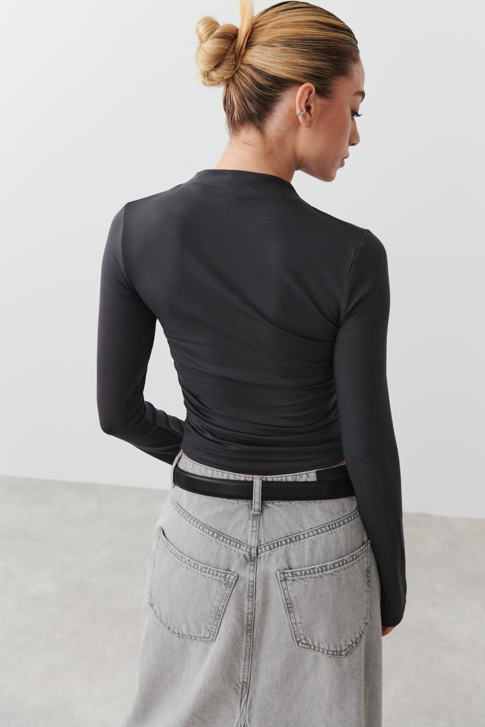 Soft touch funnel neck ls top