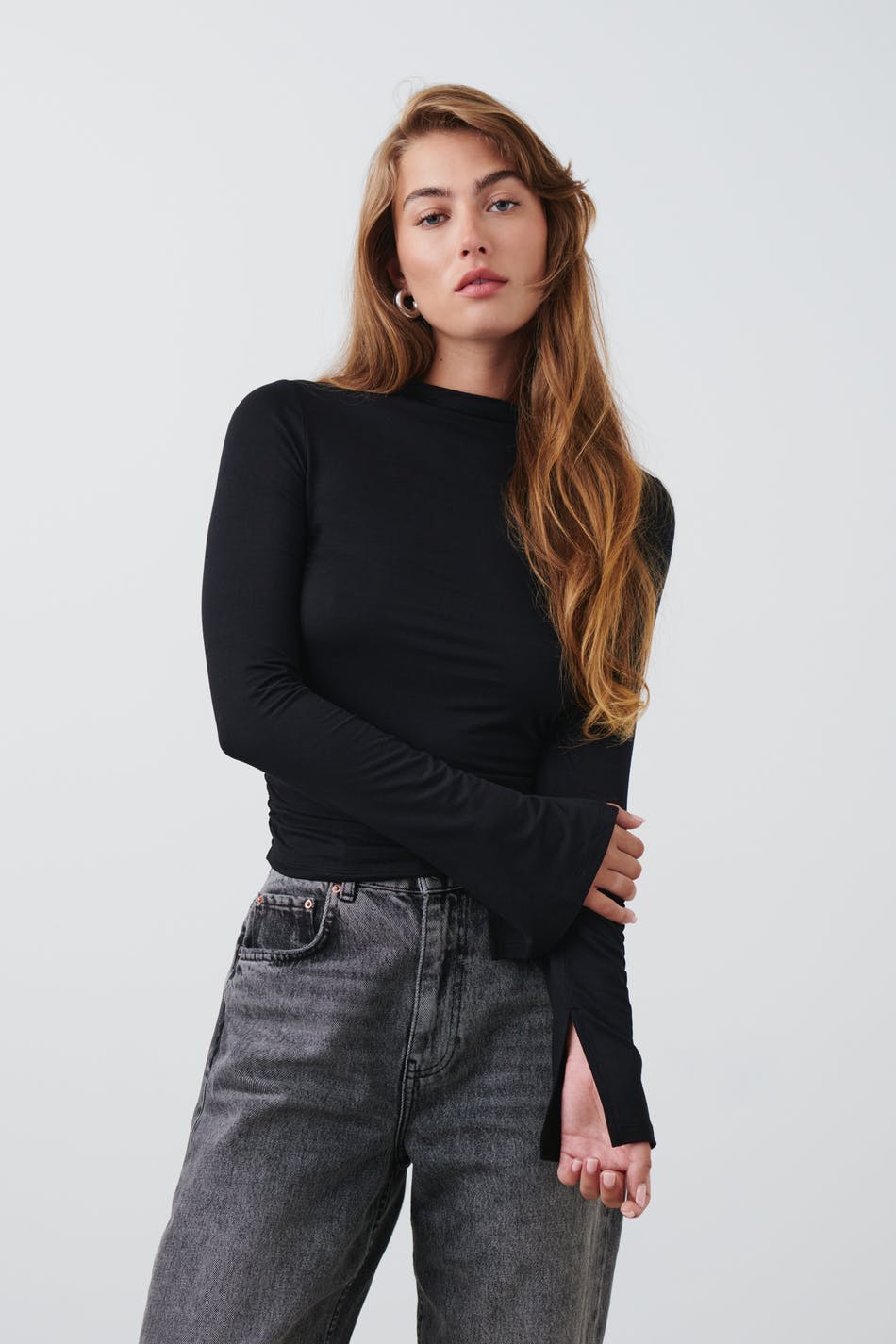 Soft touch funnel neck ls top