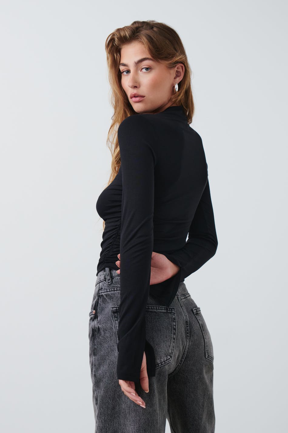 Soft touch funnel neck ls top
