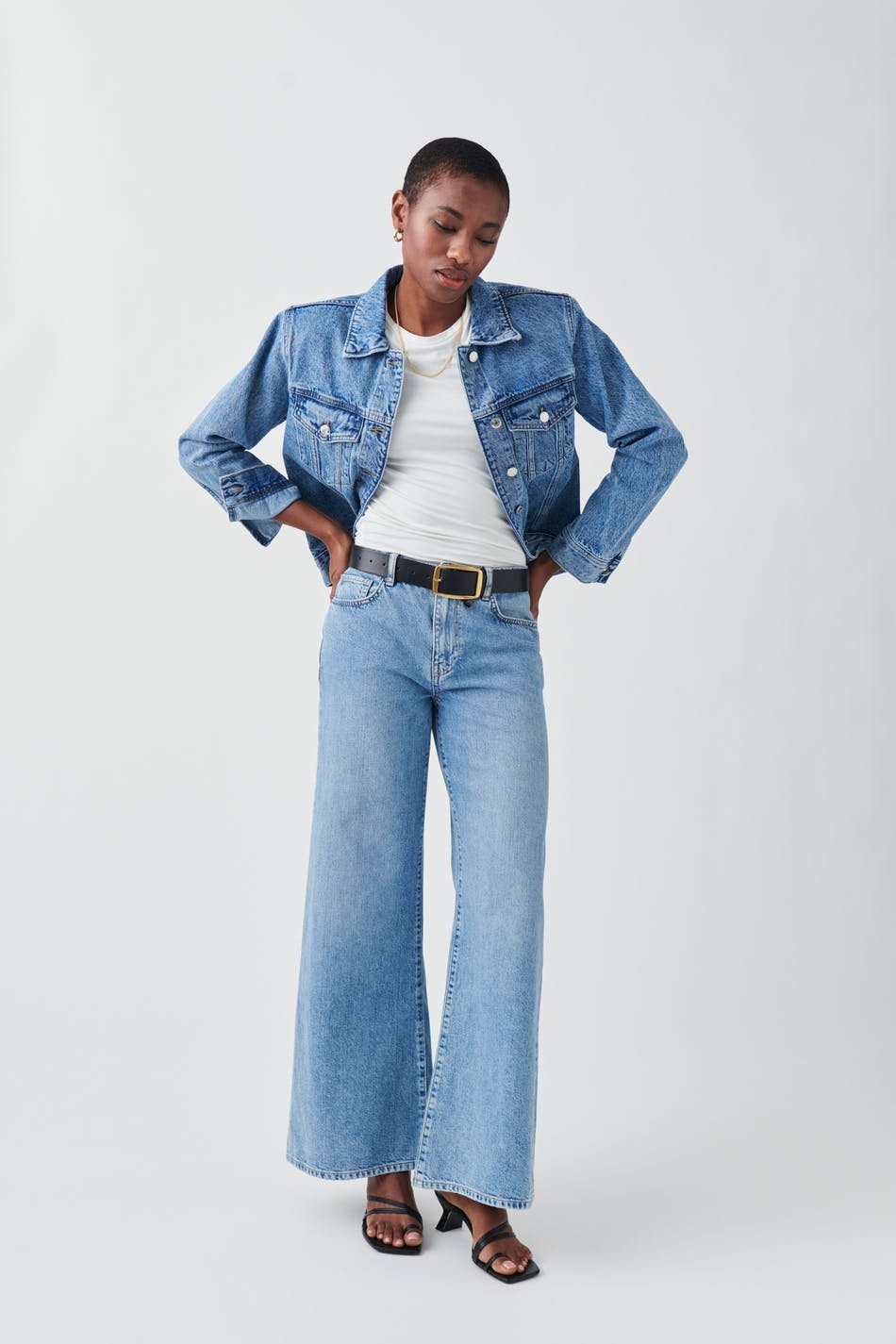 shoulder padded denim jacket
