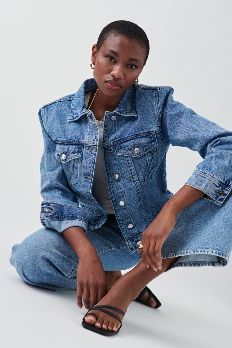 shoulder padded denim jacket