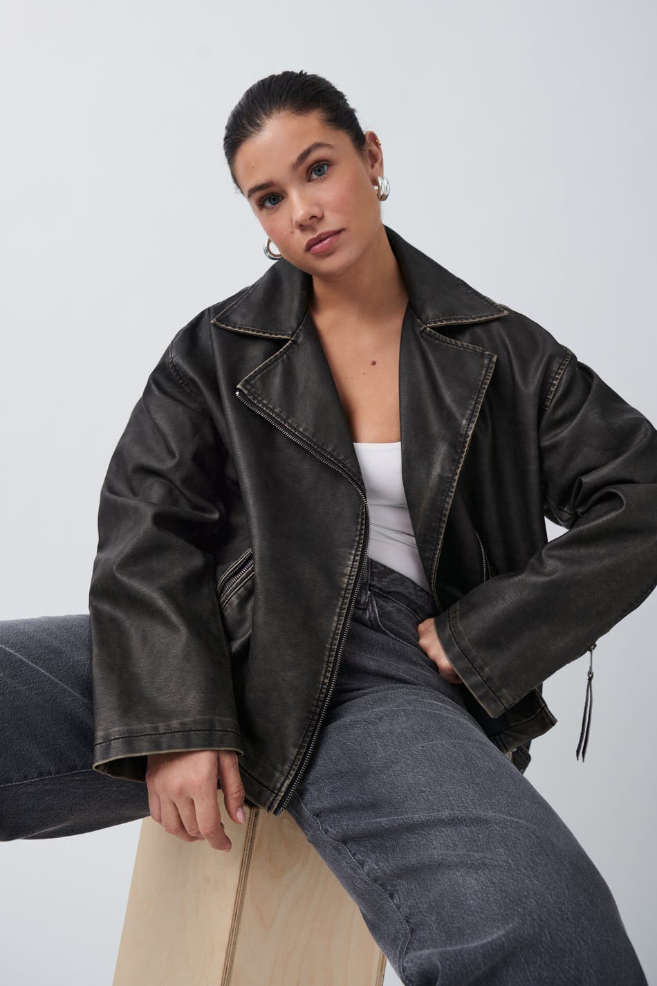 washed biker jacket