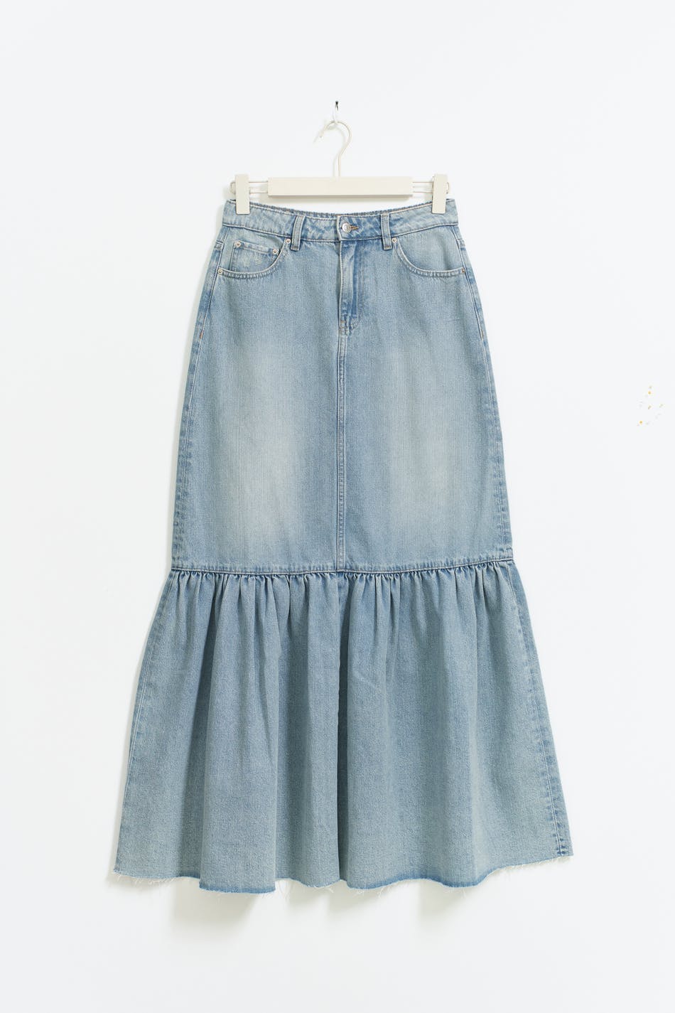 Flouncy long denim skirt