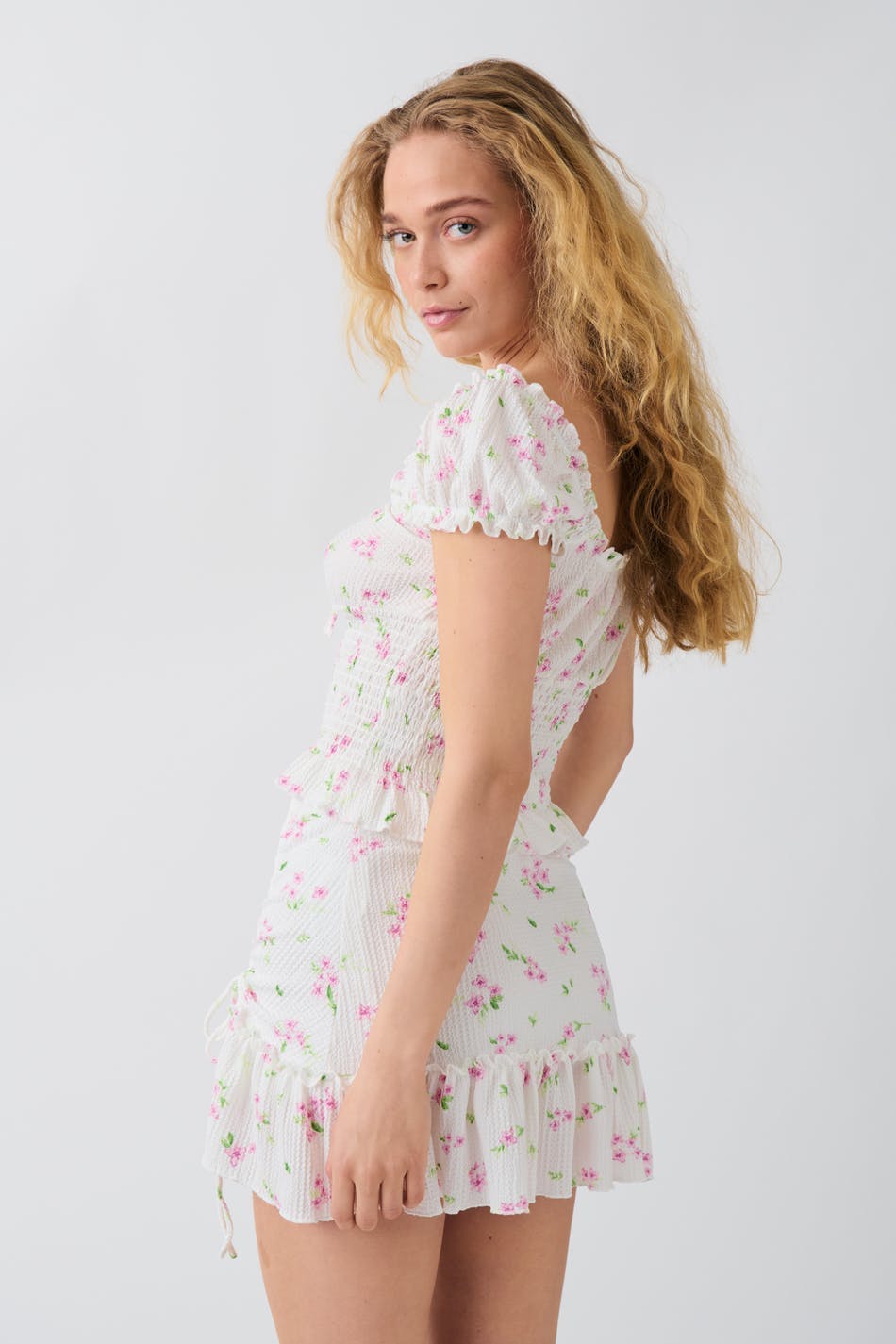 Ruched frill mini skirt