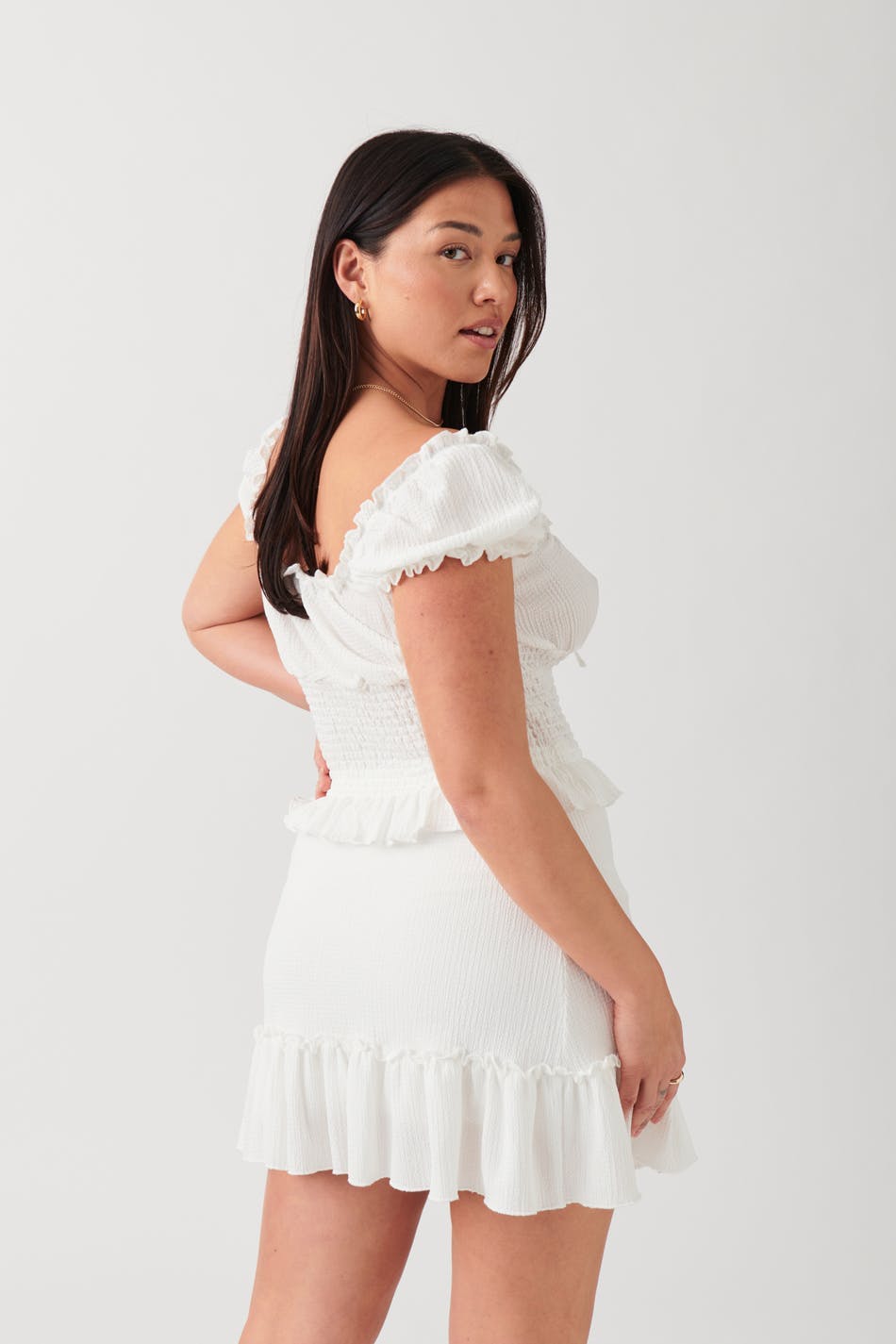 Ruched frill mini skirt