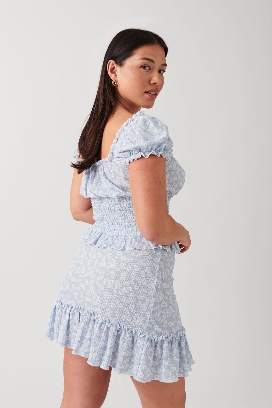 Ruched frill mini skirt