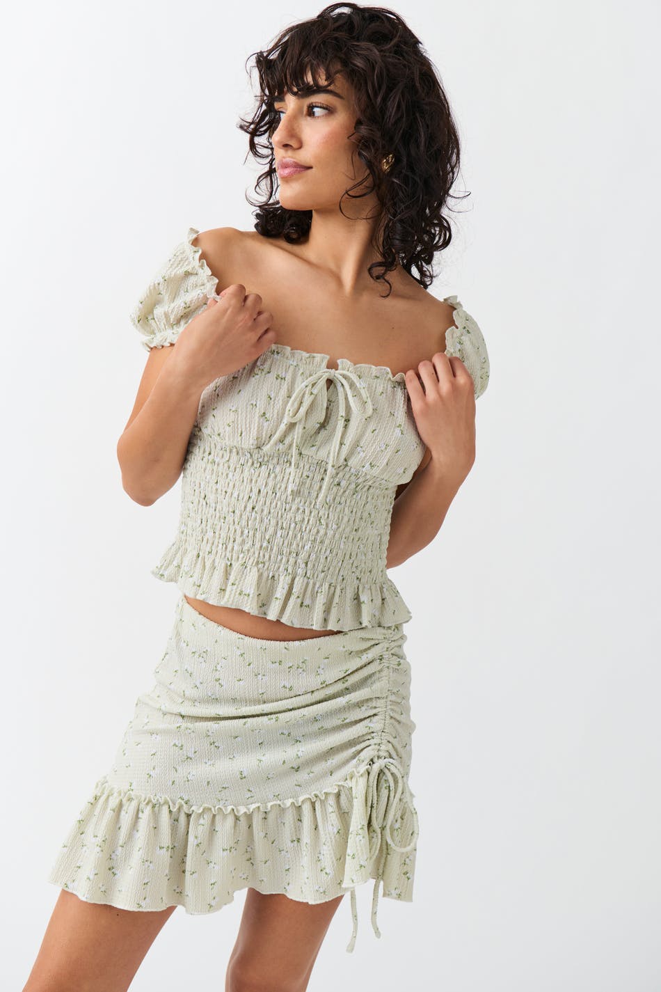 Ruched frill mini skirt