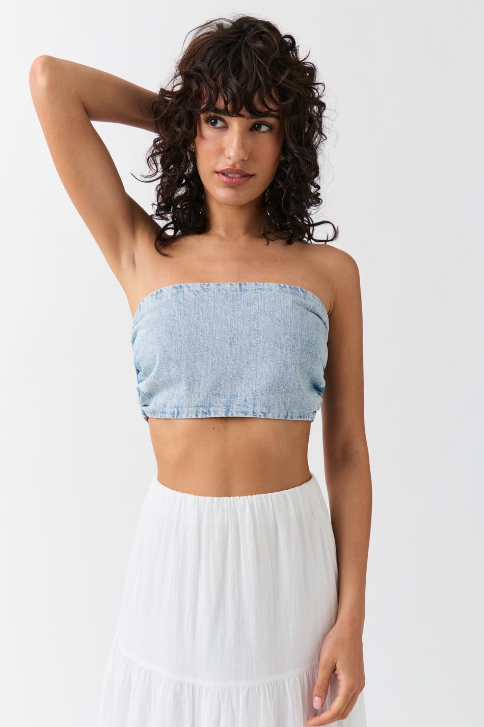 Smock denim tube top