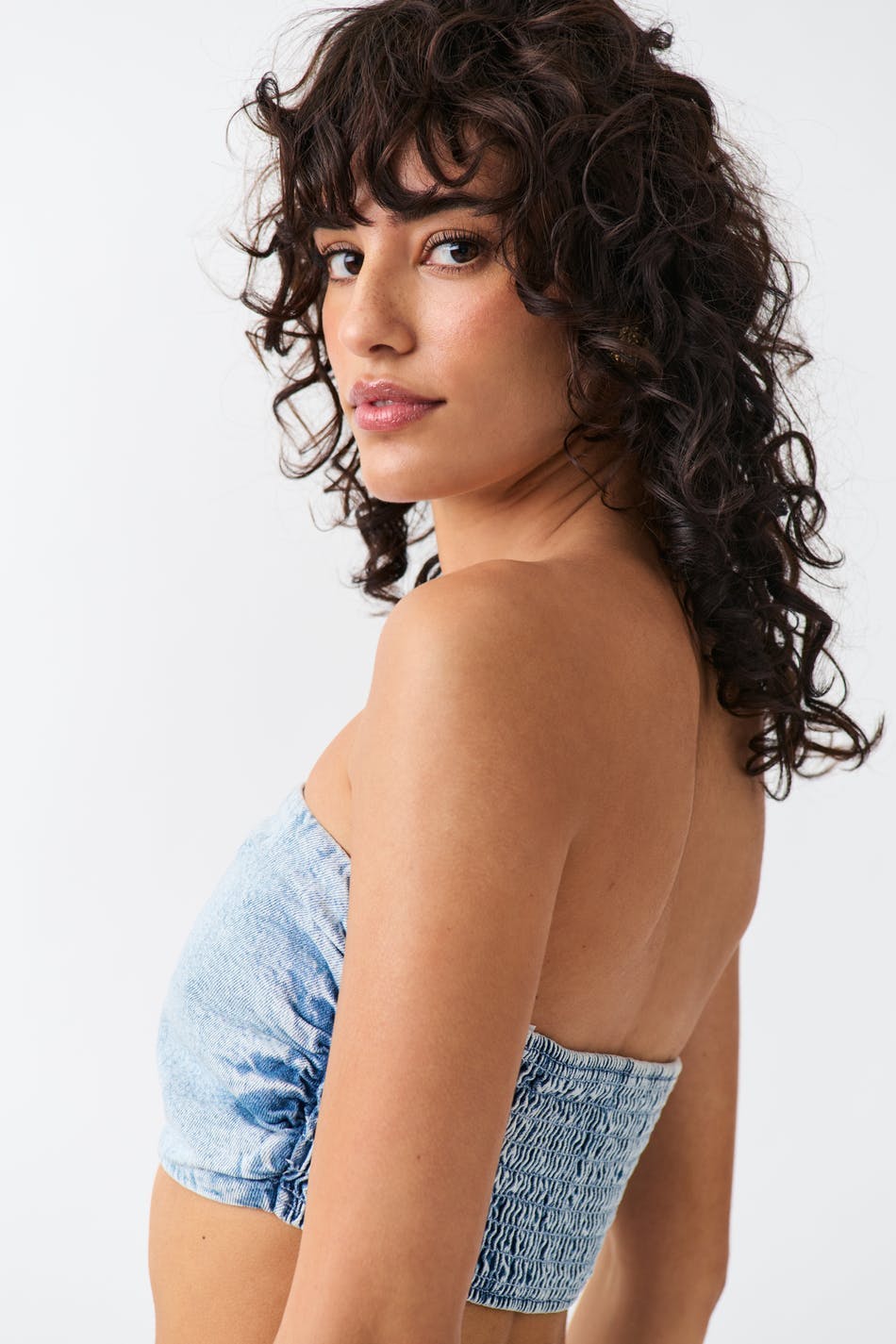 Smock denim tube top