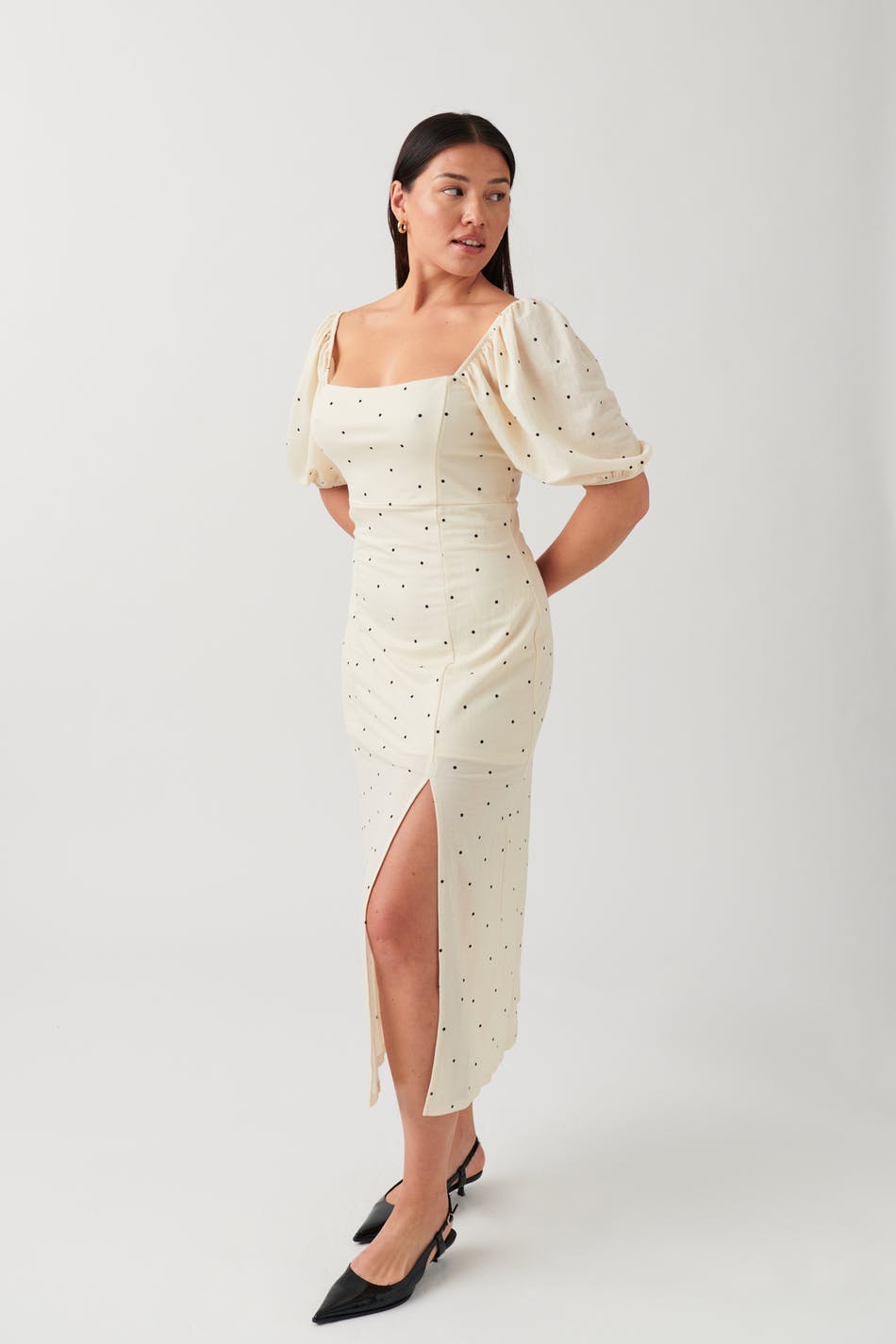 Puff sleeve midi dress