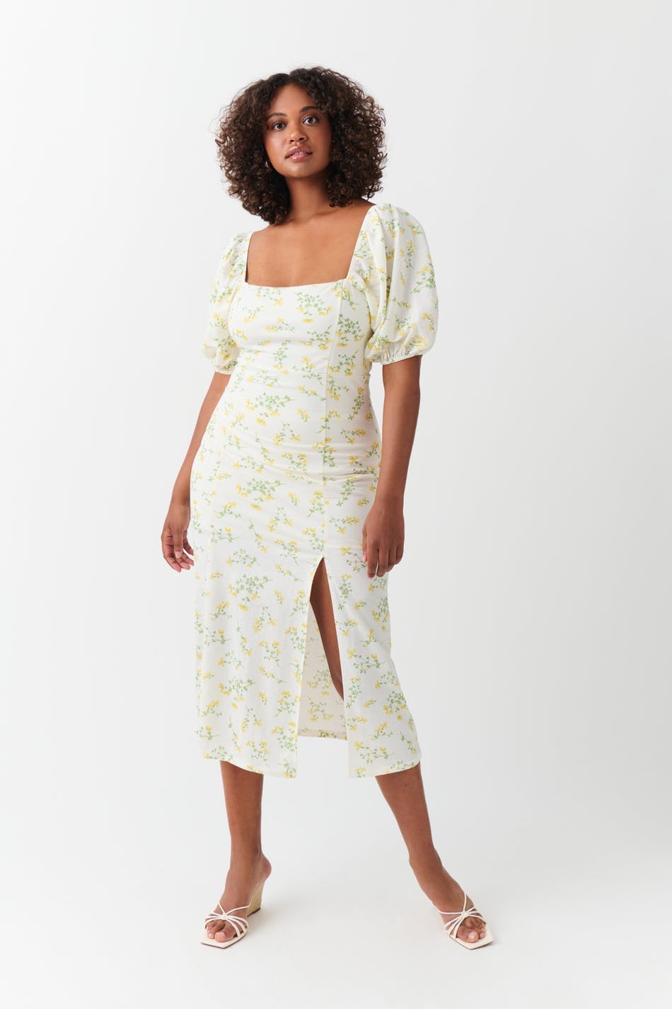 Puff sleeve midi dress