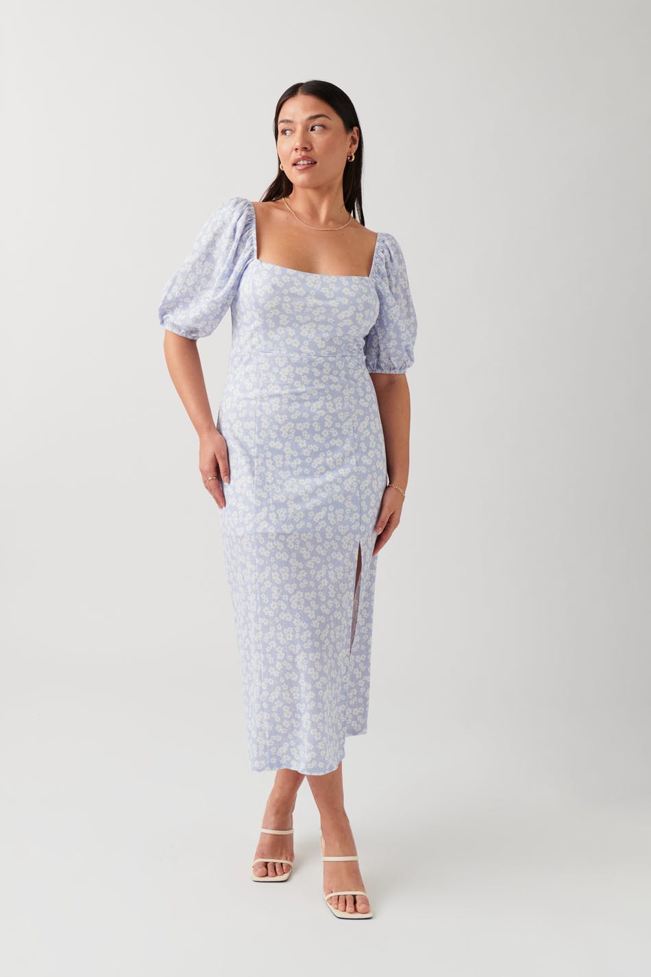 Puff sleeve midi dress