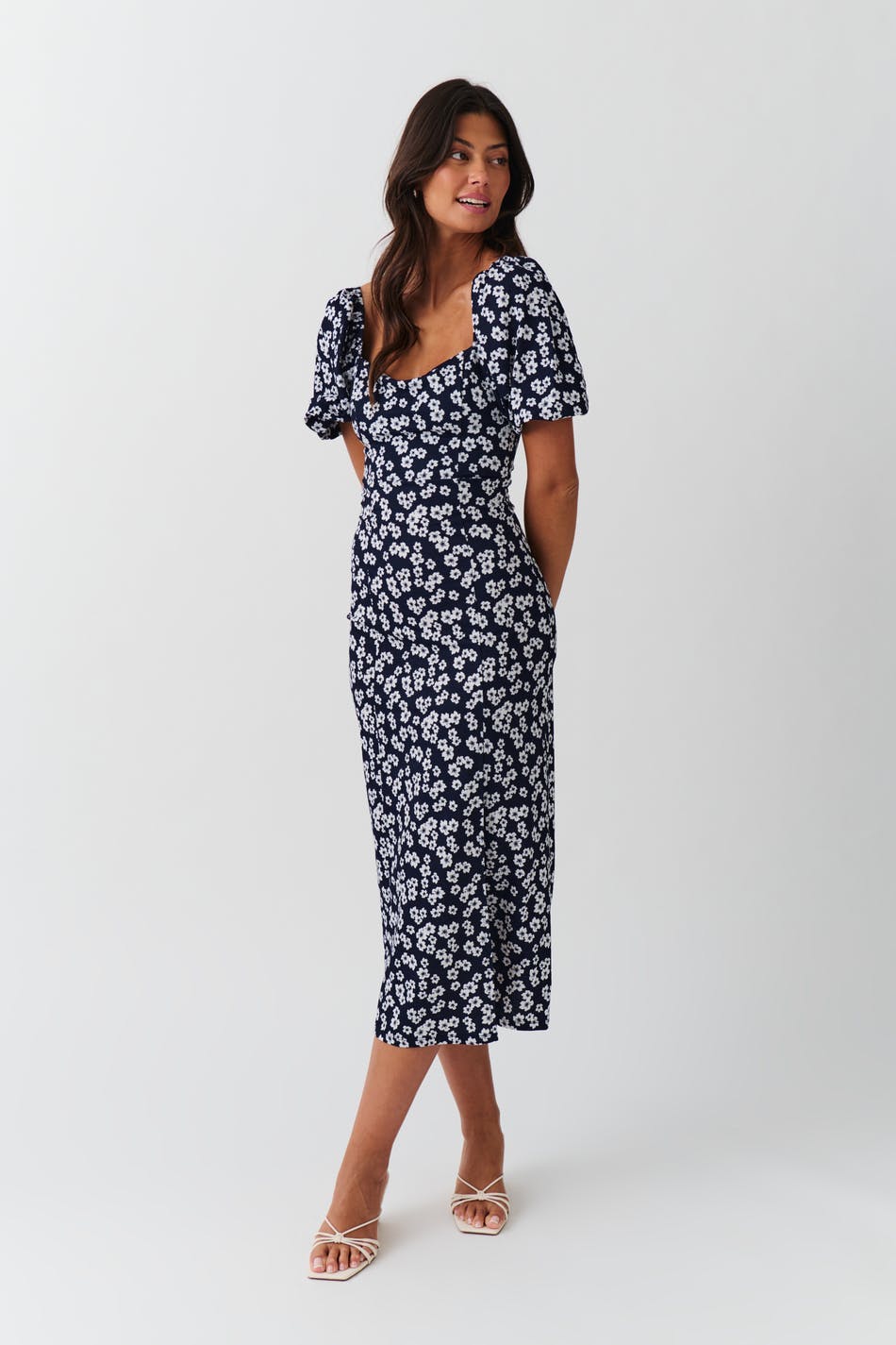 Puff sleeve midi dress