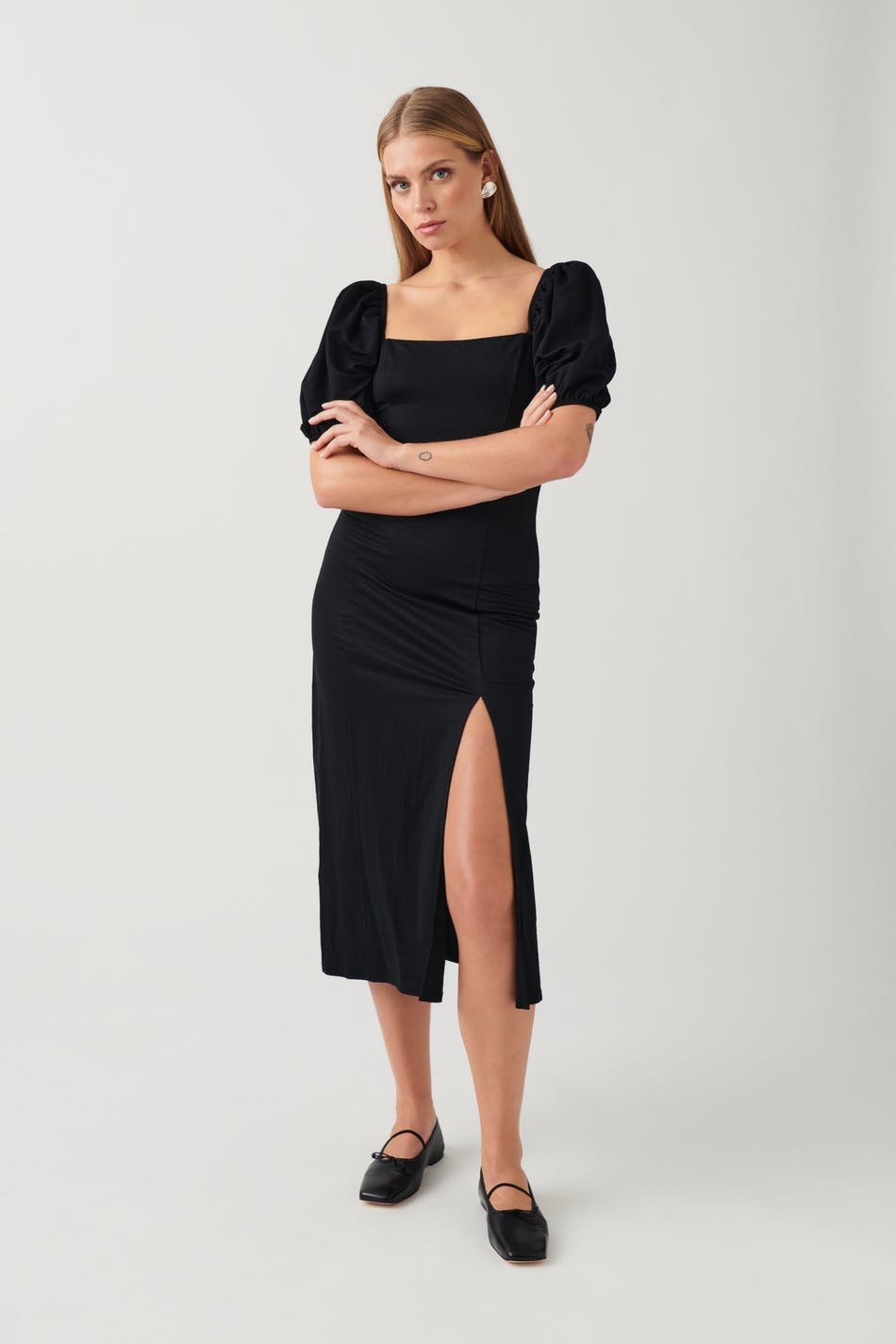 Puff sleeve midi dress