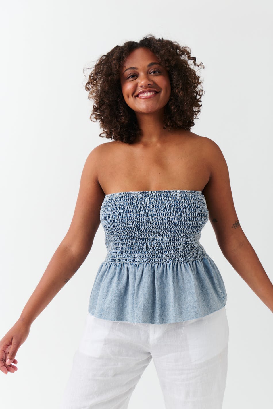 Smock peplum denim top