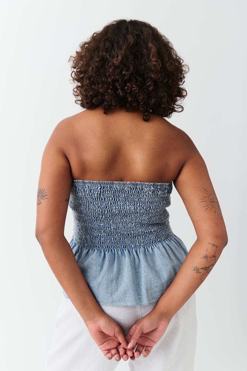 Smock peplum denim top