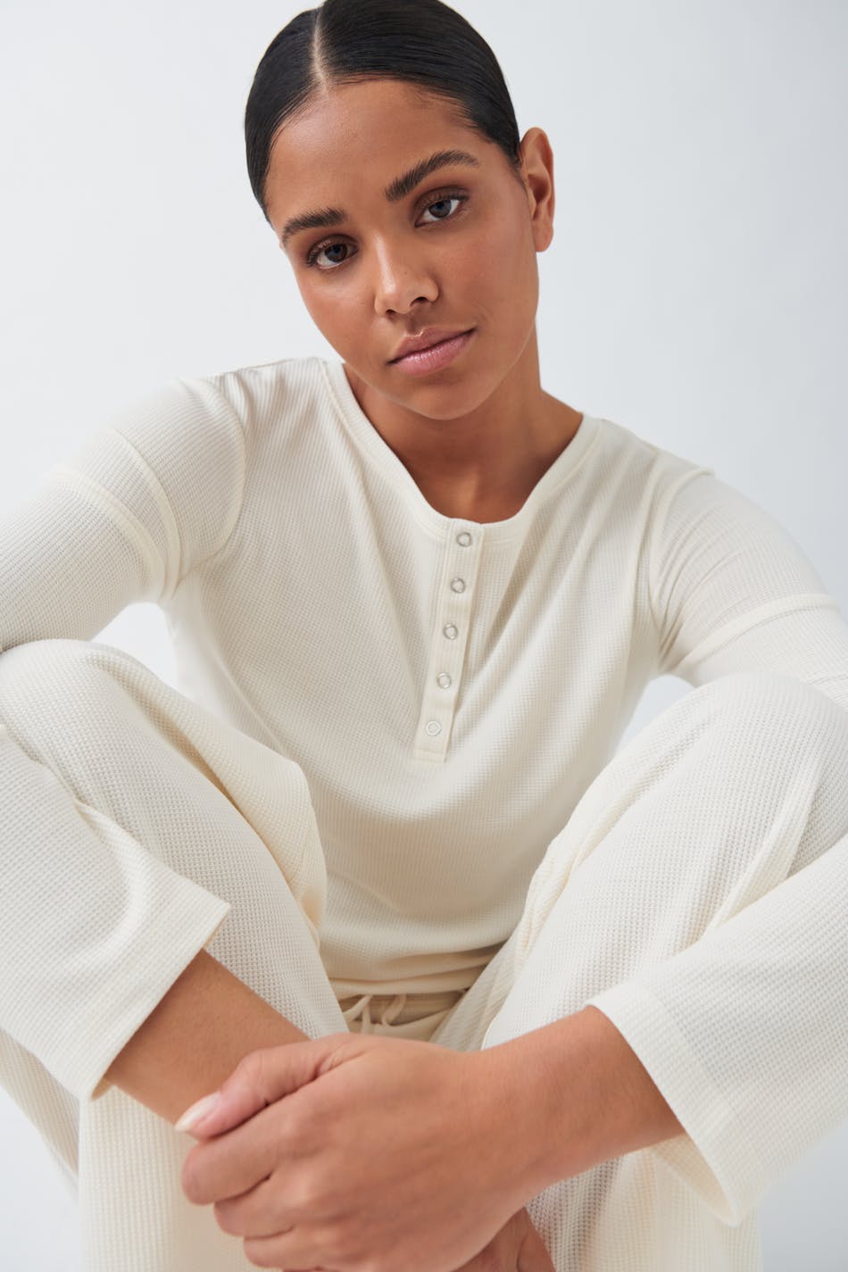 Waffle pyjamas long sleeve top