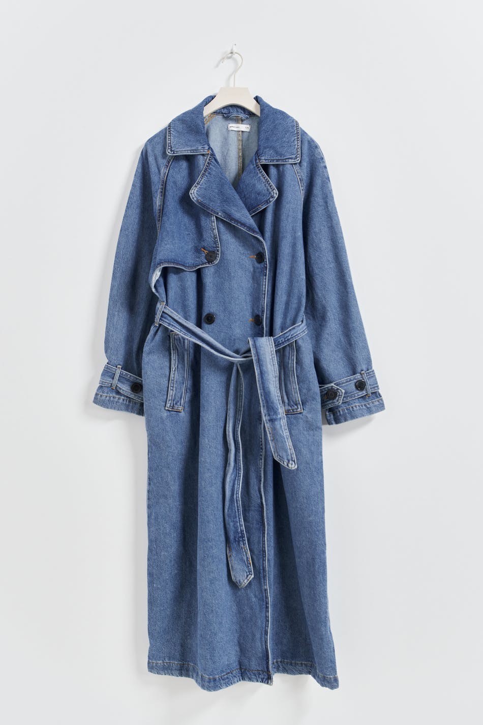 Denim long trench coat