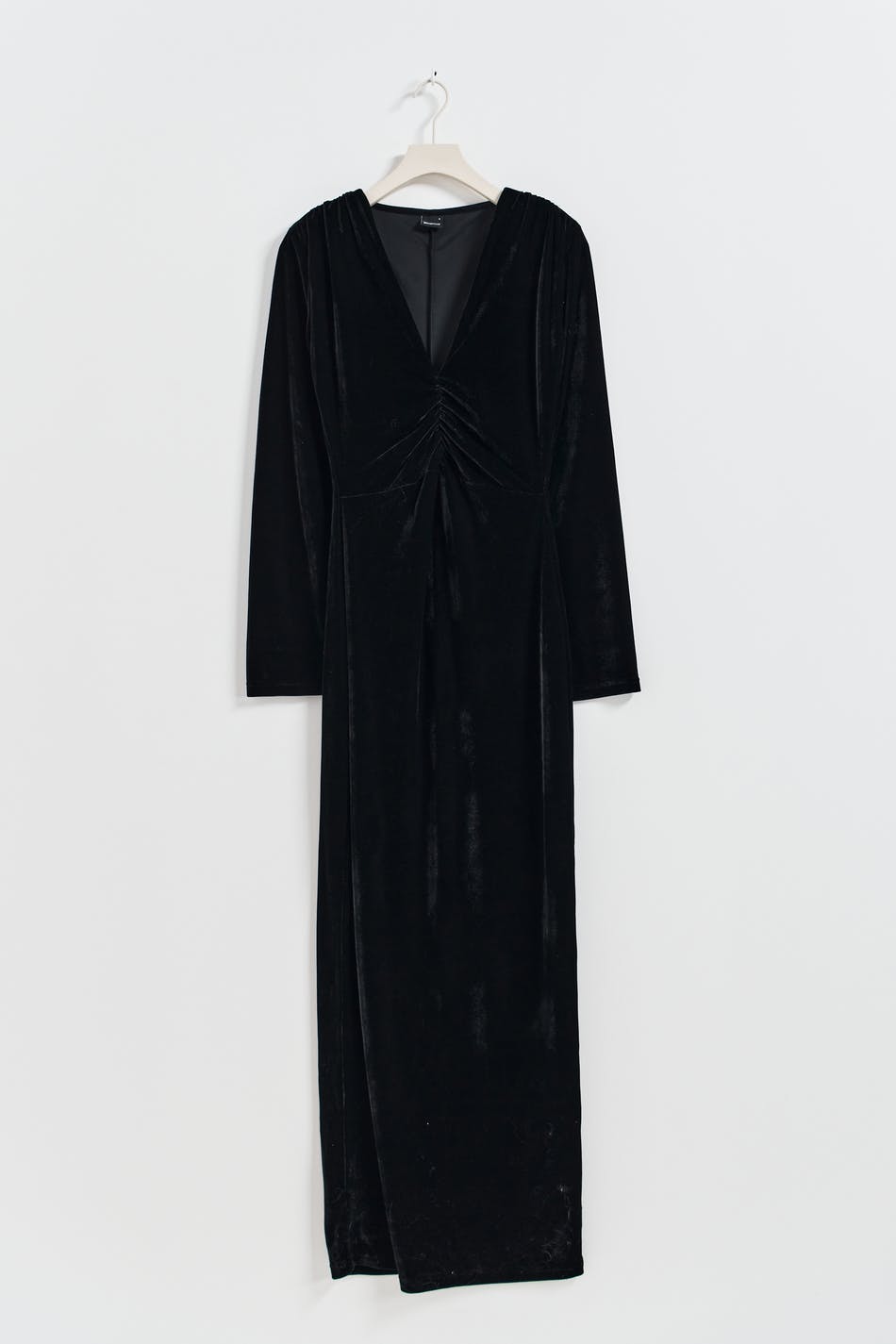 Ruched velvet maxi dress