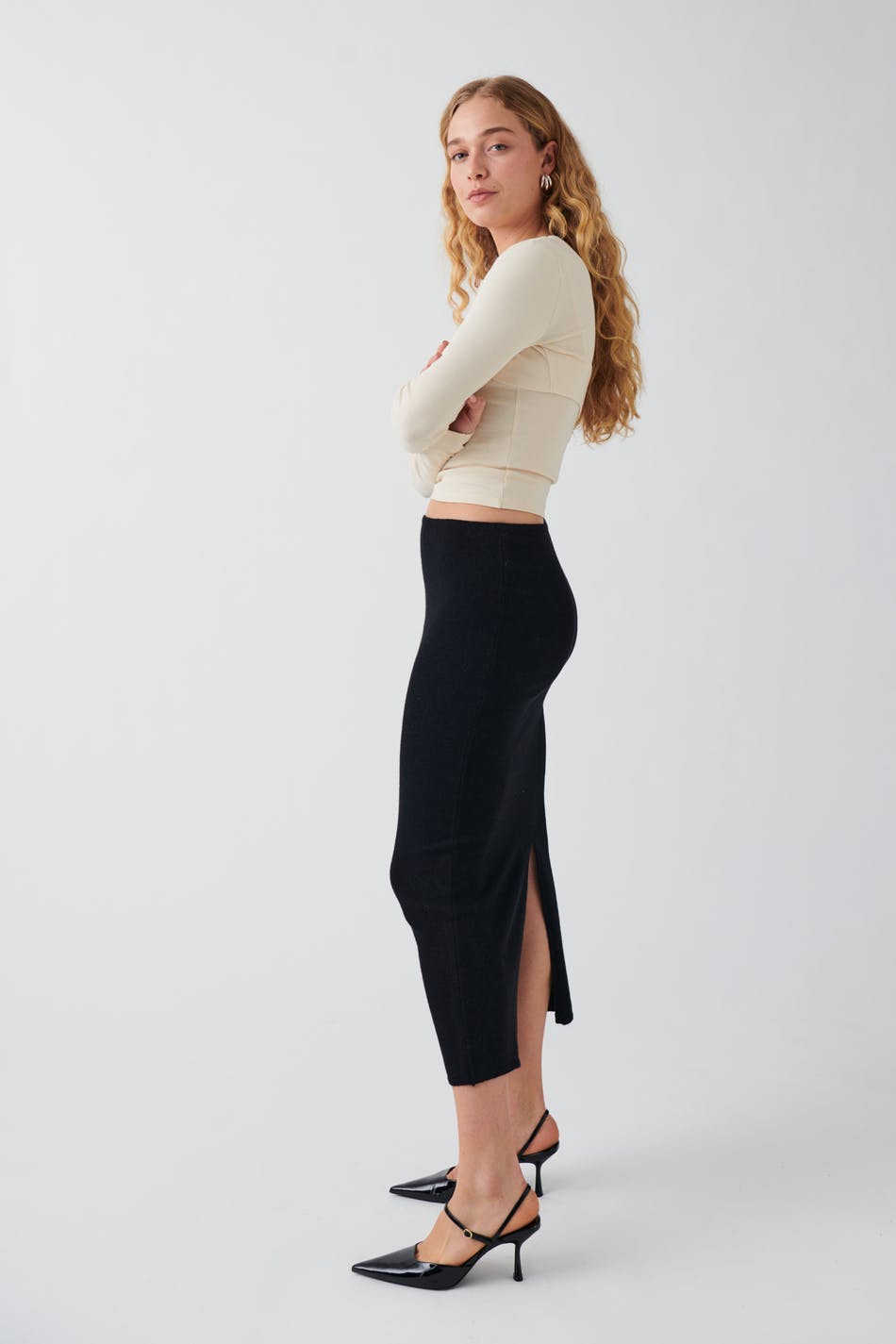 Low waist knit skirt