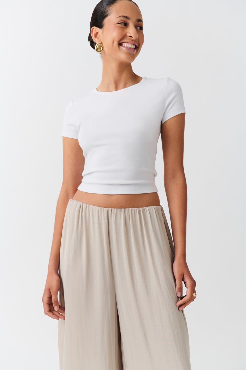 Wide satin trousers