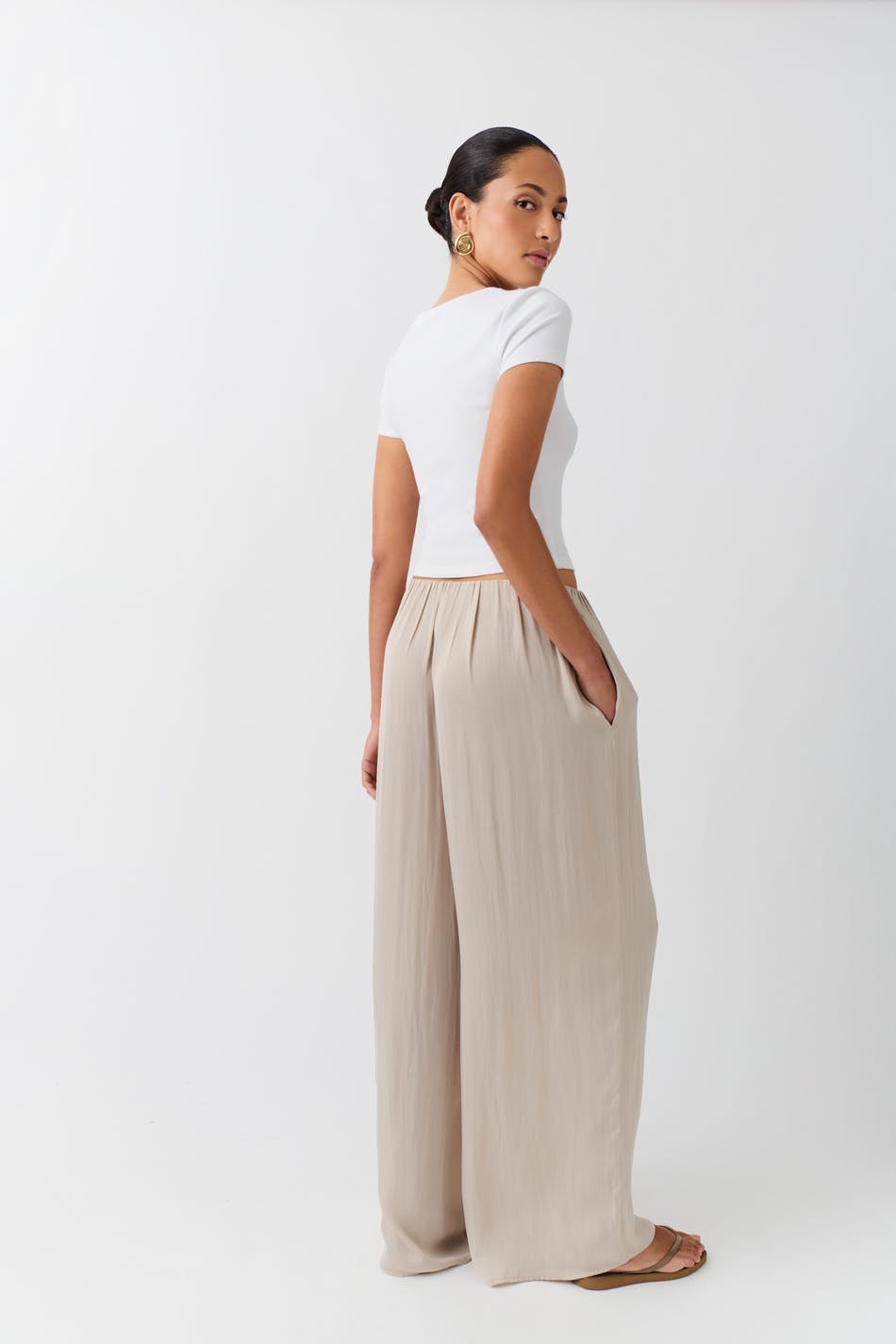 Wide satin trousers