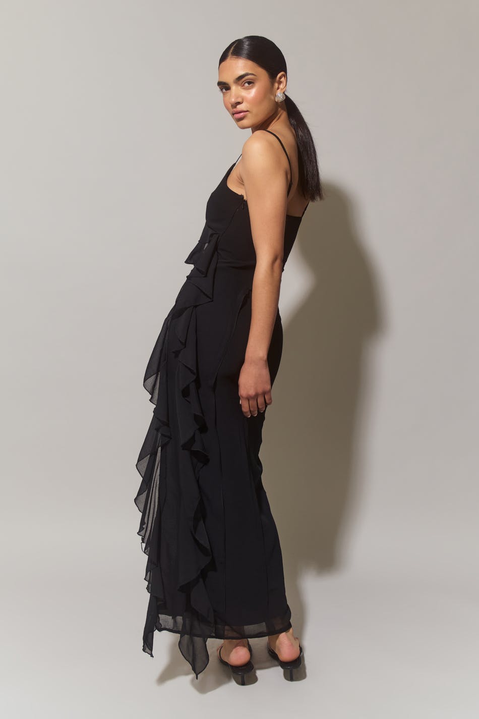 frill chiffon maxi dress