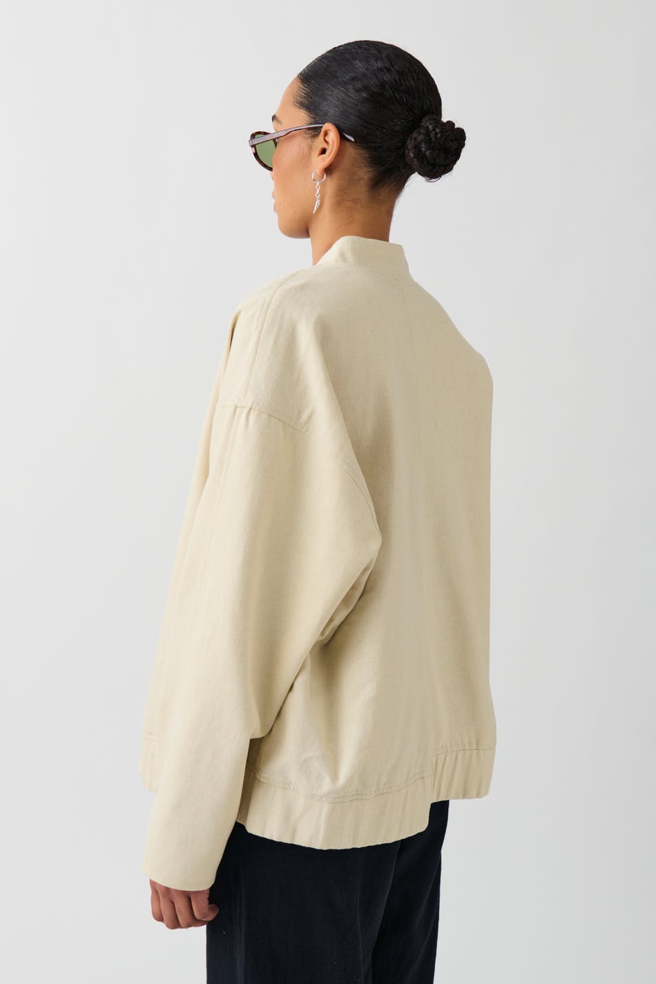 Linen blend bomber jacket