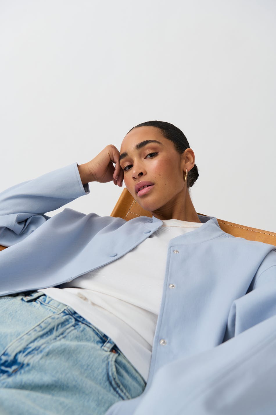 Linen blend bomber jacket