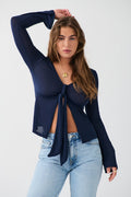 Tie front long sleeve top