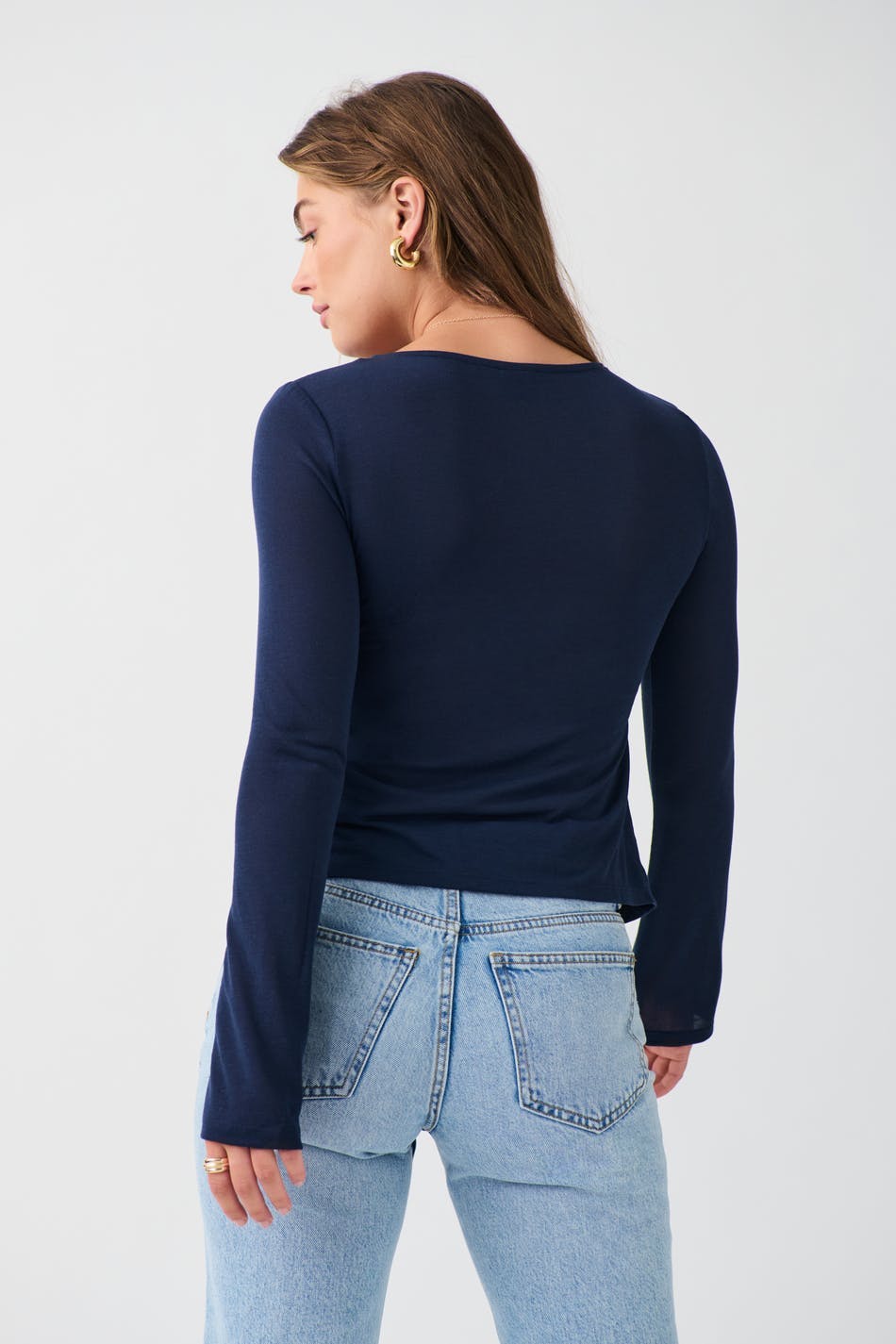 Tie front long sleeve top